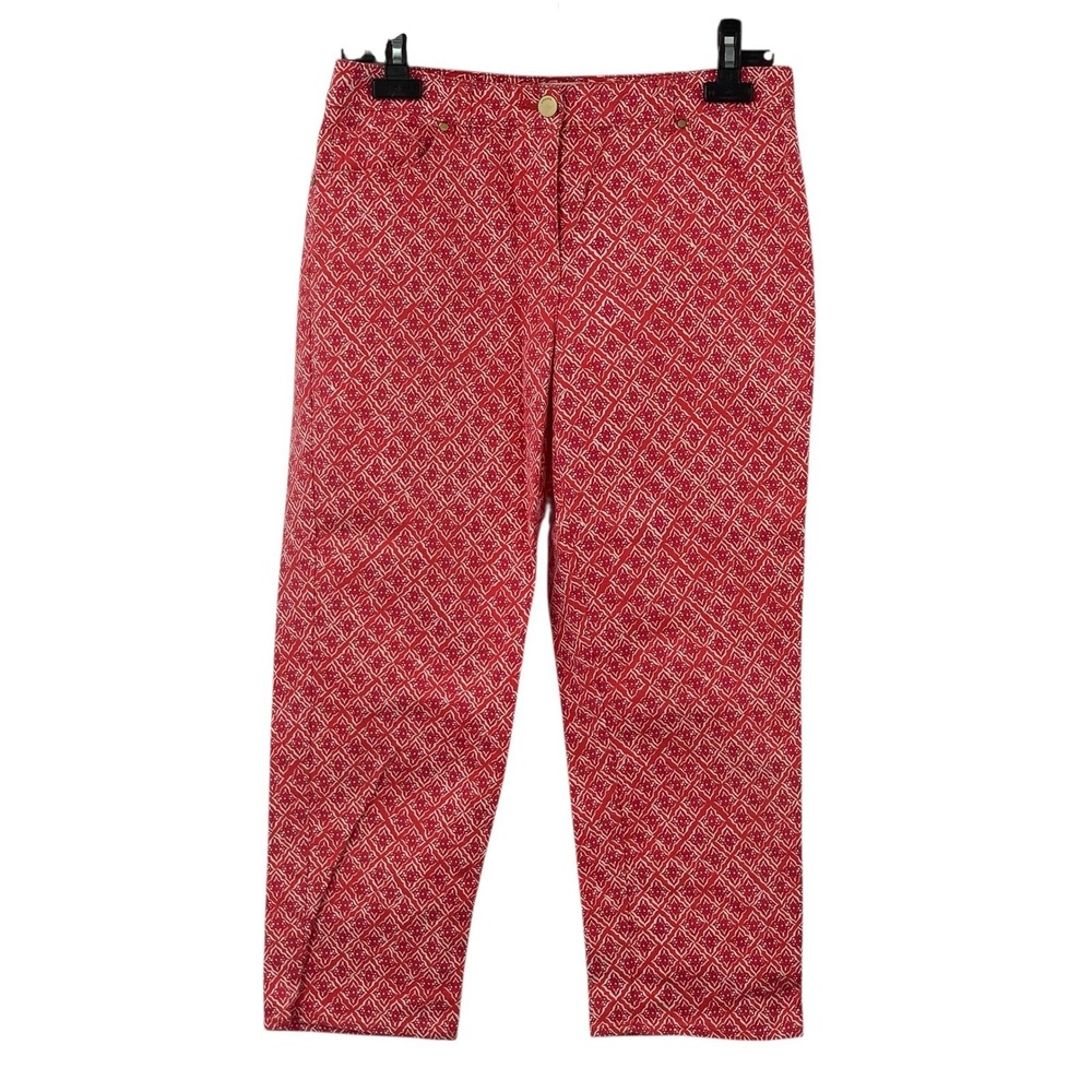 Chico's Women's Crop Pants Red/White Geometric Capris Cotton Stretch Size‎ 0/XS